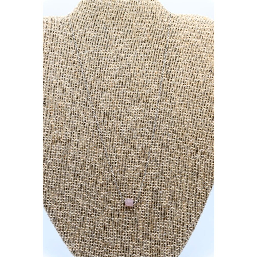 Sterling Silver Dainty Chain tiny pendant Rose Quartz 16"